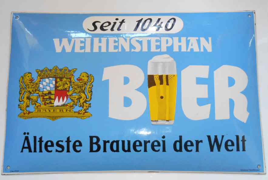 Tagesauktion Emailleschild Zustand 0, Weihenstephaner Bier, Deutschland um 1930, Älteste